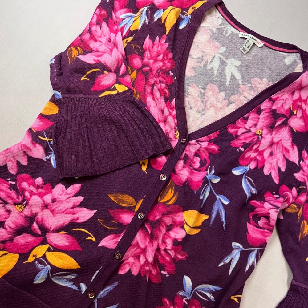 Isaac Mizrahi Pink Purple Floral Cardigan | Size L | Cottage Fairy